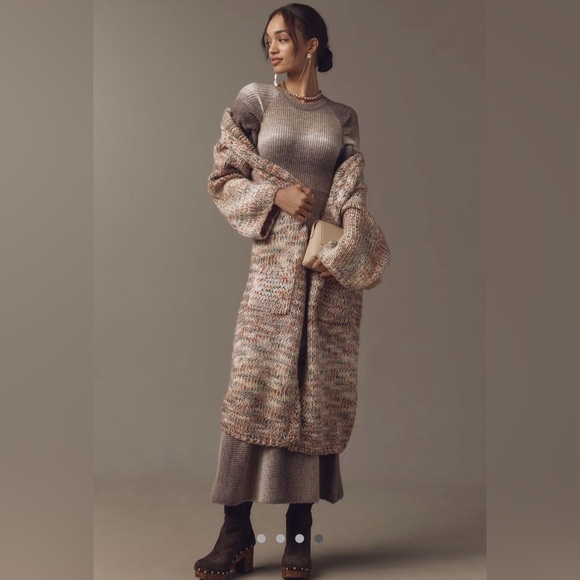 NWT BY ANTHROPOLOGIE SHINE KNIT OPEN FRONT LONG DUSTER CARDIGAN SWEATER ONE SIZE - Picture 4 of 16